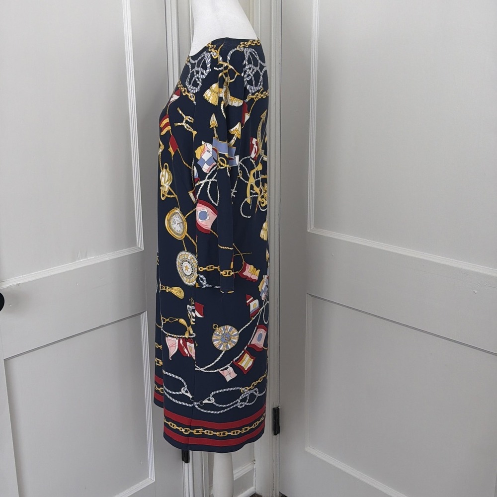 Talbots Dress Womens LP Navy Nautical Print Shift 3/4 Sleeve Stretch Petite - Picture 6 of 10